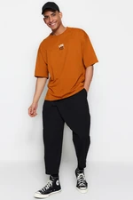 Trendyol Orange Oversize/Wide Cut Text Printed Short Sleeve 100% Cotton T-Shirt