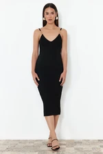 Trendyol Black Midi Knitwear Dress With Metal Accessory Detail