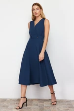 Trendyol Navy Blue A-Line Double Breasted Collar Button Detailed Midi Woven Dress