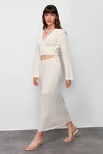 Trendyol Stone Midi Lined Openwork/Perforated Knit Skirt