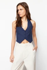 Trendyol Indigo Halter Gathered Back Cotton Linen Woven Blouse