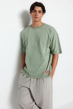 Trendyol Limited Edition Green Oversize/Wide Cut Faded Effect 100% Cotton Thick T-Shirt