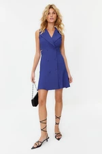 Trendyol Blue Jacket Collar Cut Out/Window Detail Mini Woven Dress