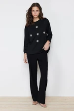 Trendyol Black Stone Embroidered Knitted Sweatshirt