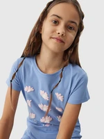 Girls' 4F organic cotton T-shirt - denim