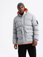 Ombre Men's sports warm jacket with double hood - grey