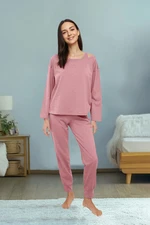 Trendyol Dusty Rose 3-Piece Cotton Knitted Pajama Set