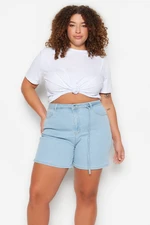 Trendyol Curve Light Blue Belted High Waist Straight Denim Shorts & Bermuda