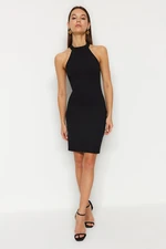 Trendyol Black Stand Neck Bodycone/Body Wrap Flexible Mini Knitted Pencil Dress