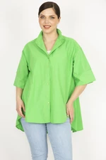 Şans Women's Green Plus Size Front Buttoned Back Long Shirt