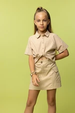 DEFACTO Girls' Crop Linen Short Sleeve Shirt