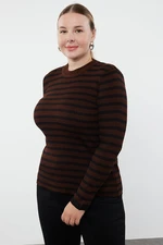 Trendyol Curve Brown Striped Ribbed Body-hugging Knitted Sweater