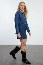 Trendyol Dark Blue High Waist Mini Denim Skirt