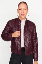 Trendyol Claret Red Oversize Molded Faux Leather Quilted Coat