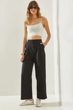 Bianco Lucci Women's Asymmetrical Belted Palazzo Trousers Trousers