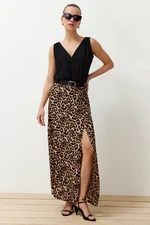 Trendyol Multicolored Leopard Patterned Slit Detailed Viscose Fabric Maxi Length Woven Skirt