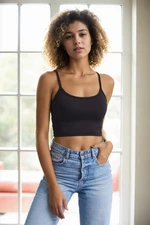 90499 Dewberry Scuba Fabric Rope Strap Crop Top-BLACK