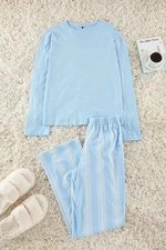 Trendyol Blue 100% Cotton Striped Knitted Pajama Set