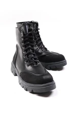 Mio Gusto Samantha Black Laced and Zippered Thick Soled Women's Combat Boots