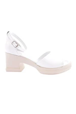 DGN 50-01 23y Women's Thick Strapped Ankle Strap Heeled Sandals Genuine Leather White