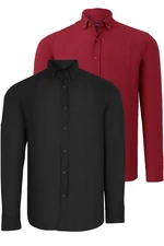 DOUBLE SET G721 DEWBERRY MEN'S SHIRT-BLACK-BURGUNDY