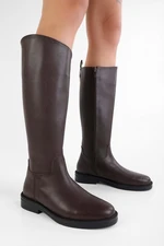 Shoeberry Women's Topaz Brown Leather Zipper Boots