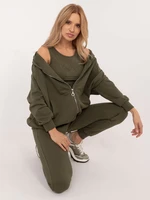 Khaki set of women's sweatpants with sweatshirt