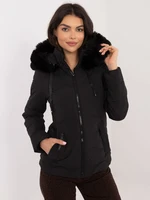 Black quilted poloseason jacket with fur