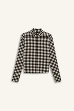 DEFACTO Slim Fit Slim Fit Half Turtleneck Houndstooth Casual Crepe Long Sleeve T-Shirt