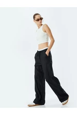 Koton Wide Leg Linen Blend Double Waist Detailed Lace-Up Pocket Trousers