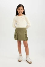 DEFACTO Girl's Pleated Detailed Pocketed Gabardine Skirt