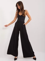 Black wide-leg fabric trousers