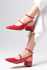 Mio Gusto Audrey Red Patent Leather Open Back Short Heels Women's Shoes.