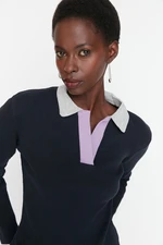 Trendyol Navy Blue Ribbed Fitted Knitted Blouse