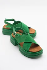 LuviShoes Most Women's Green Suede Genuine Leather Sandals