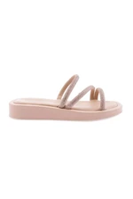 DGN 008 Women's Silver Stone Cross Banded Slippers Nude