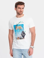 Ombre Men's printed cotton t-shirt California - white