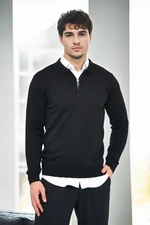 82155 Dewberry Polo Neck Half Zipper Slim Fit Mens Sweater-BLACK