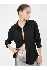 Koton Basic Blouse Long Sleeve Shirt Collar Button Closure Textured