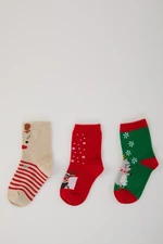 DEFACTO Baby Boy Christmas Themed Non-Slip Sole 3-Piece Cotton Long Socks