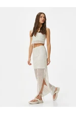 Koton Long Crochet Skirt Openwork High Waist Side Slits Lined Slim Fit