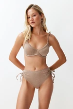 Trendyol Mink Balconette Tie-Up Silvery High Waist Hipster Bikini Set