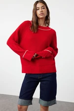 Trendyol Red Wide Fit Piping Detailed Knitwear Sweater