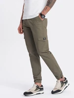 Ombre Men's pants with cargo pockets and leg hem - dark olive green