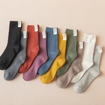 Cotton Knitting Women Socks Fashion Harajuku Retro Lady Girls Loose Long Socks Spring Autumn Solid Color Casual Soft High Socks