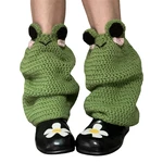 Harajuku Cute Green Crochet Leg Warmers Colorblock Cute Knee High Socks Boot Cuffs Cover Kwaii Streetwear