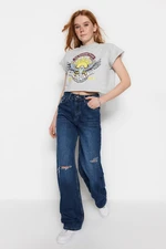 Trendyol Indigo Ripped Detailed High Waist Wide Leg Jeans