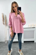 Cotton blouse with rolled-up sleeves of light pink color