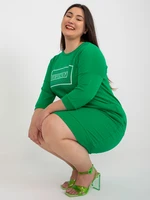 Green cotton dress of larger size with slogan