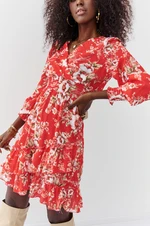 Airy dress with floral coral print